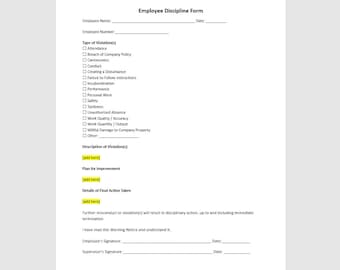 Employee Discipline Form, Employee Discipline Form Template, Discipline Form Template, Word Template, Simple Template