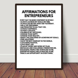 Affirmations For Entrepreneurs, Motivational Print, Inspirational Print, Business Motivation, Entrepreneur Gift, Home Office Decor