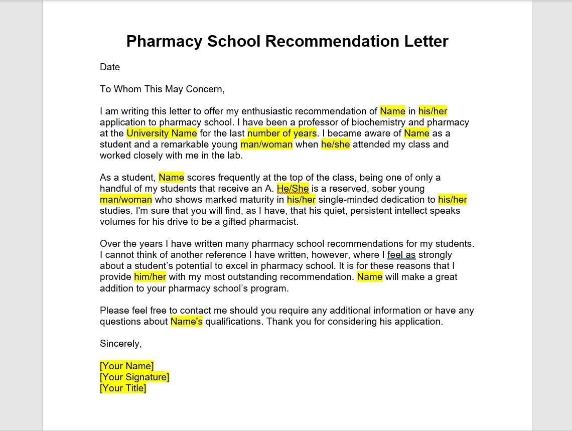 Pharmacy School Recommendation Letter Template Pharmacy School pharmacy-school-recommendation-letter-template-pharmacy-school