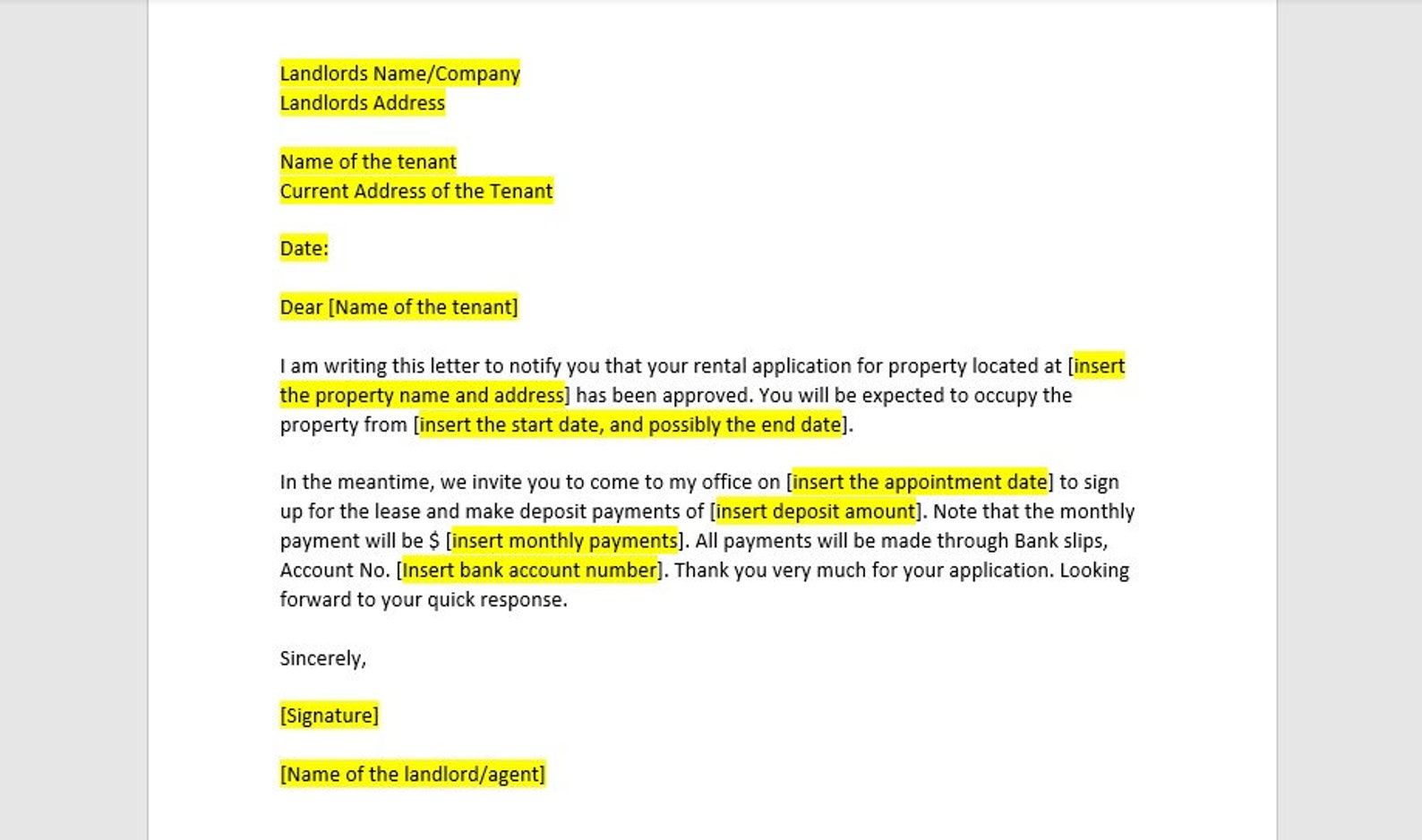 Buy Rental Application Approval Letter Template, Rental Application