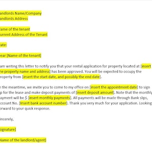 Plantilla de carta de aprobación de solicitud de alquiler, carta de aprobación de solicitud de alquiler, plantilla de aprobación de solicitud de alquiler, plantilla de Word