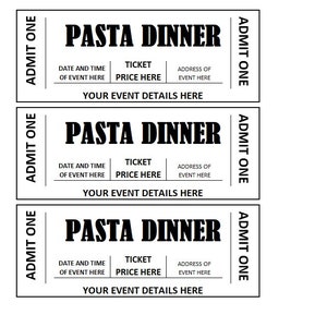 Bearbeitbare Pasta Dinner Event Ticket, Pasta Dinner Ticket Printables, Editierbare Pasta Dinner Ticket Template Printable, DIY Event Ticket