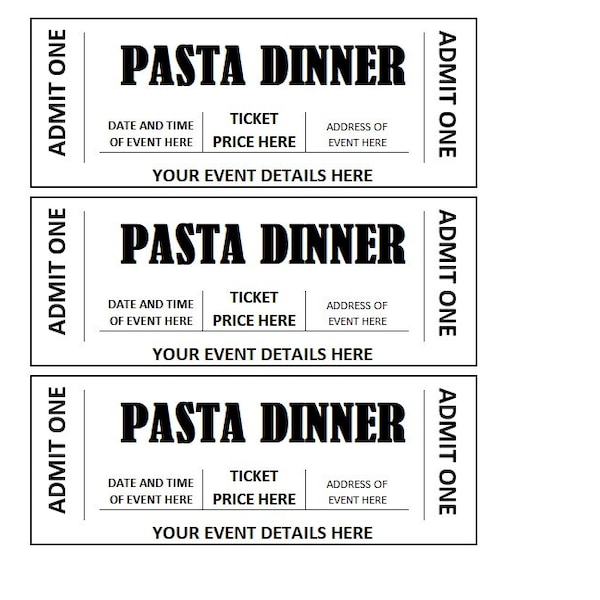 Pasta Dinner Ticket Etsy