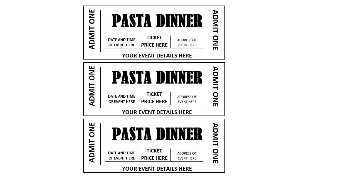 Editable Pasta Dinner Event Ticket, Pasta Dinner Ticket Printables