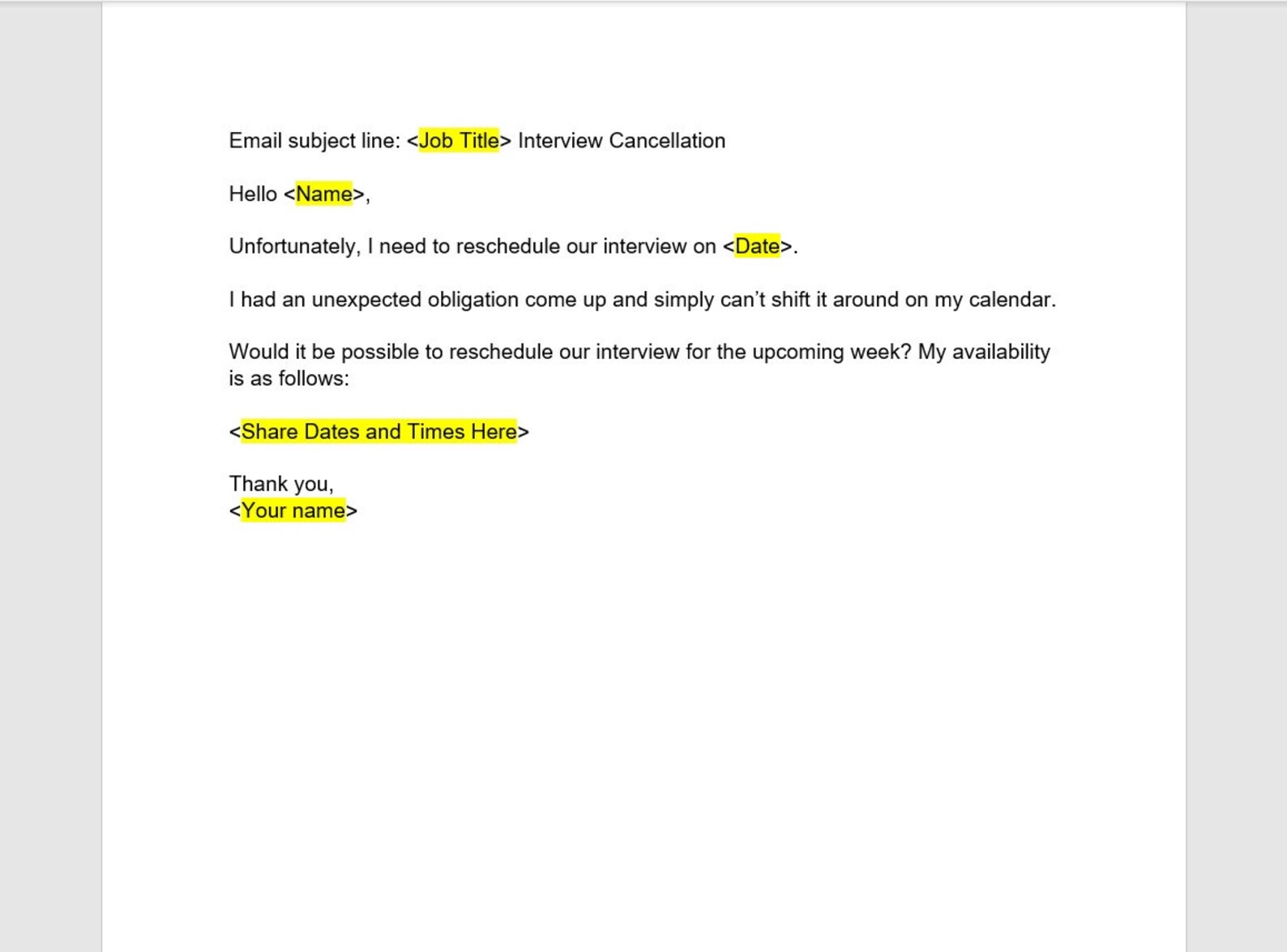 Interview Cancelation Email, Interview Cancelation Email Template ...