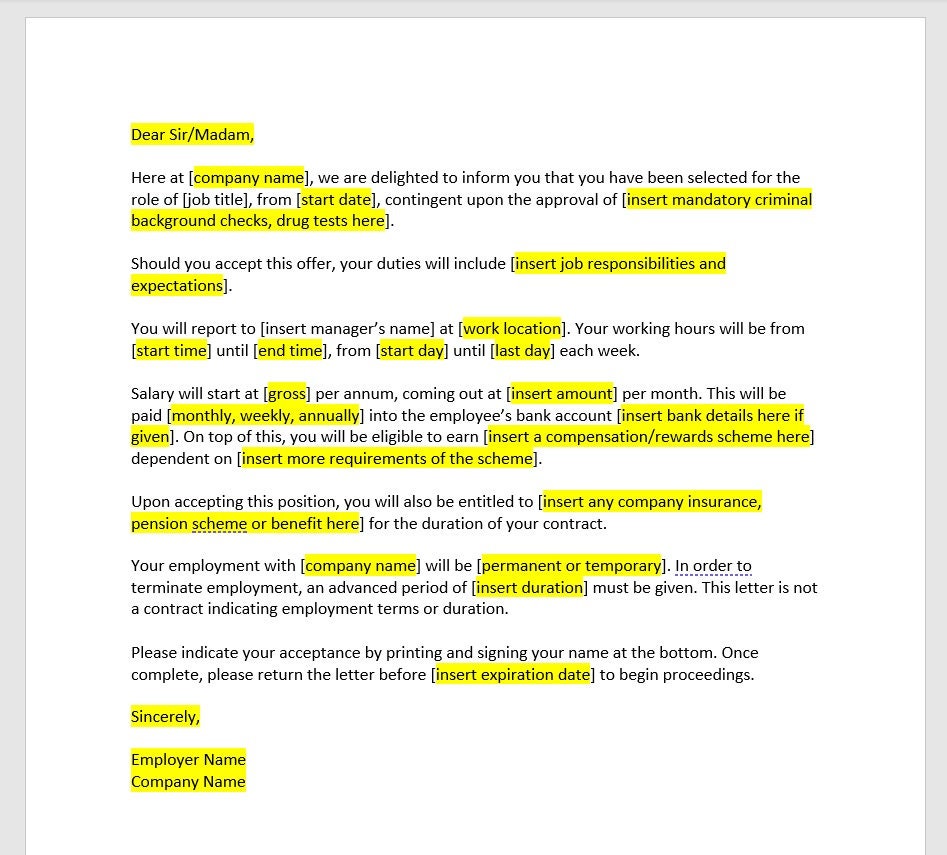 Job Offer, Job Offer Letter, Job Offer Template Letter, Job Offer