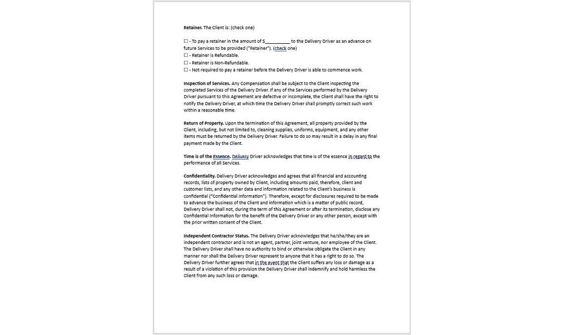 Delivery Driver Contract Agreement, Delivery Driver Contract Agreement ...