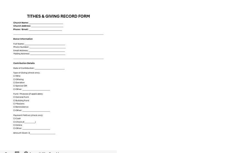 Editable Church Tithe and Giving Reord Template, Church Tithe Reord ...
