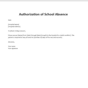 Plantilla de autorización editable para ausencia escolar, nota de excusa médica, nota de médicos para el trabajo, carta de excusa médica, plantilla de carta