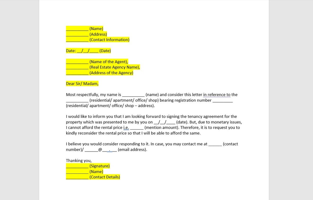 Rent Reduction Letter Template, Reduce Rent Letter, Reduce Renttemplate