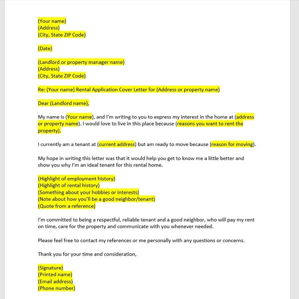Rental Cover Letter Etsy Australia