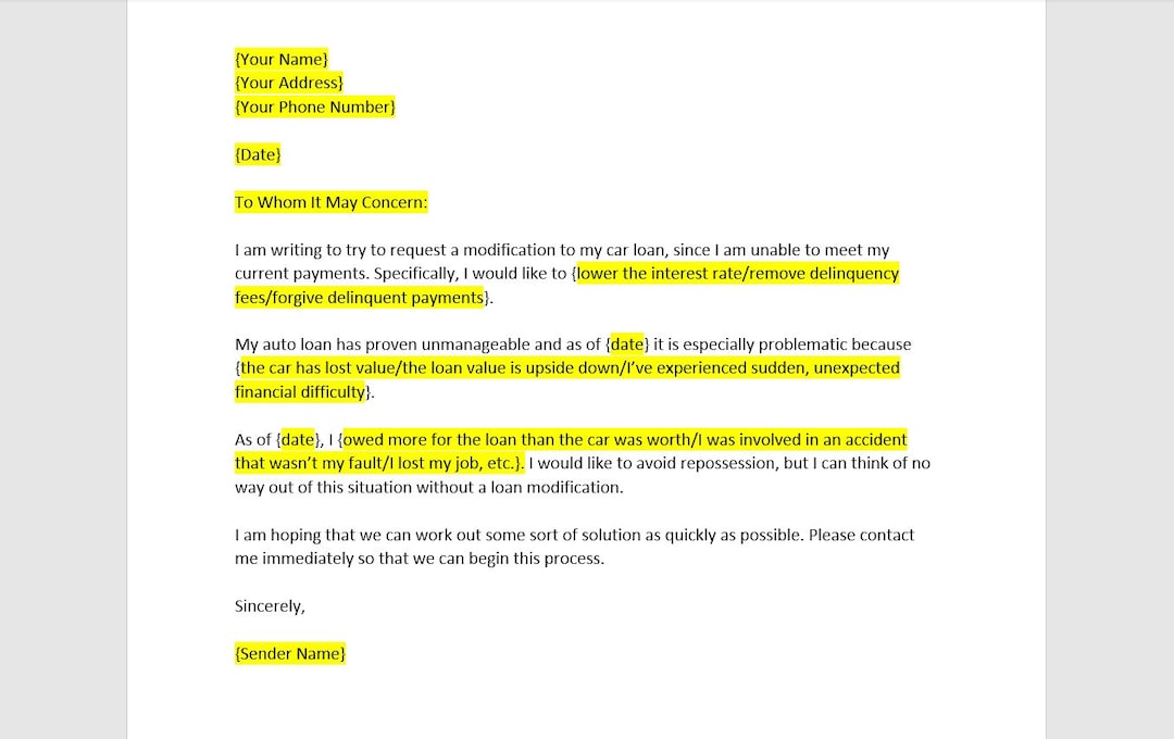 Hardship Letter Auto Loan Modification Template, Hardship Letter Auto