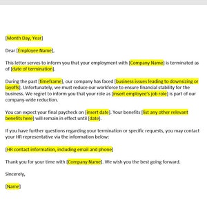 Plantilla de carta de terminación, Carta de terminación, Plantilla de terminación, Plantilla de carta de terminación, Plantilla de Word, Terminación de empleado