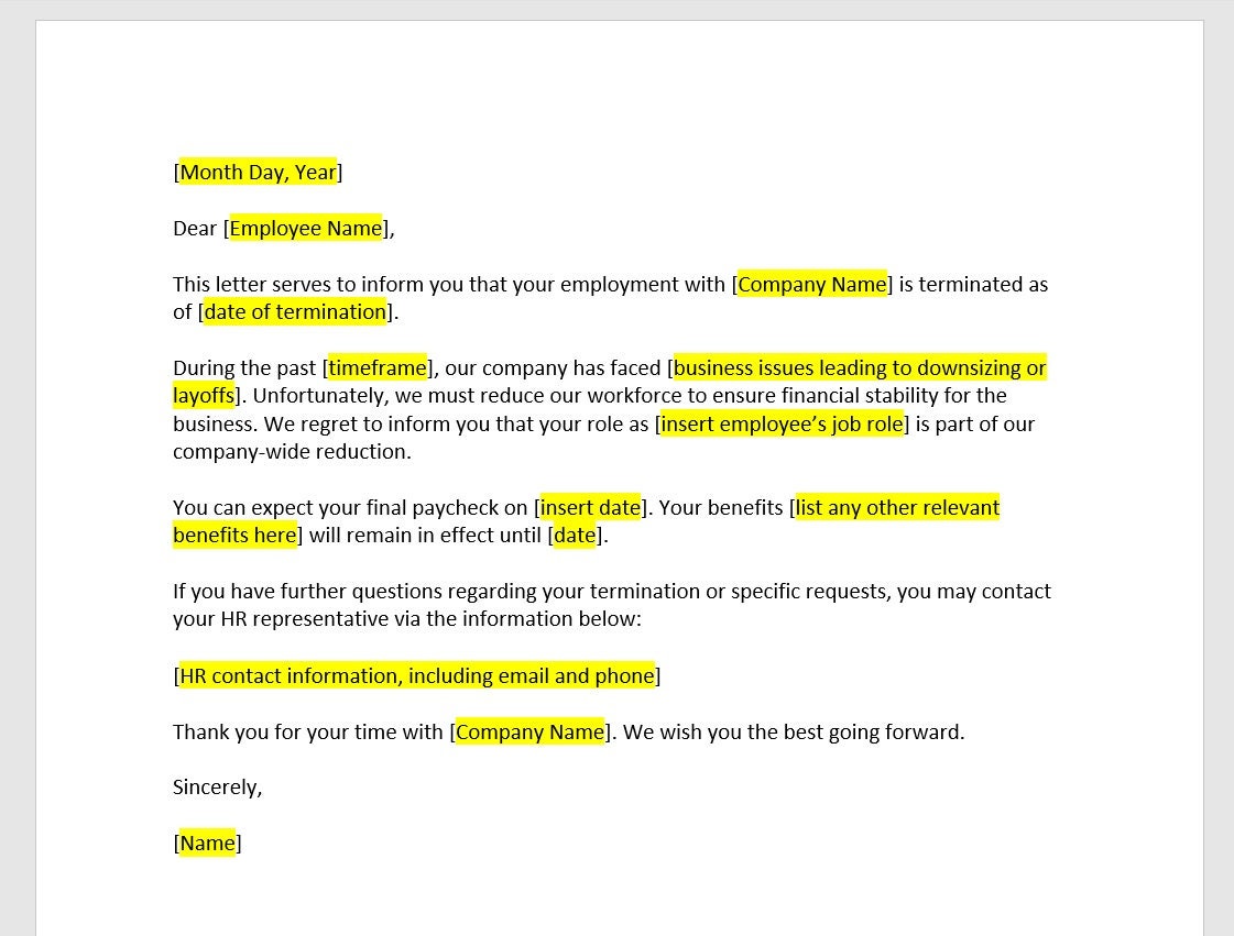 Employee Dismissal Letter Template