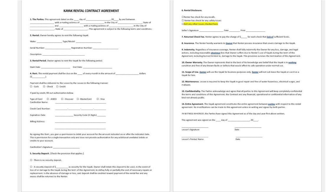 Image 5 for Kayak Rental Agreement Template