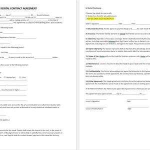 Acuerdo de contrato de alquiler de kayak, plantilla de contrato de alquiler de kayak, acuerdo de alquiler de kayak, contrato de alquiler de kayak, plantilla de alquiler