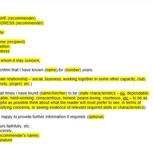 Plantilla de carta de referencia personal, Carta de referencia personal, Plantilla de referencia personal, Plantilla de carta de referencia, Plantilla de Word