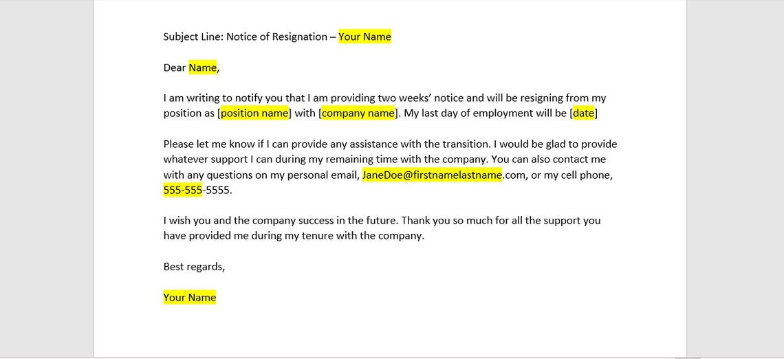 Two Weeks Notice Email Template, Two Weeks Notice Email, Two Weeks