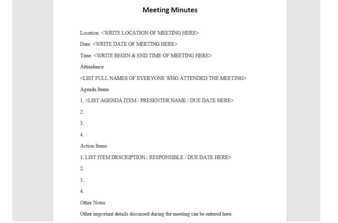 Meeting Minutes Template, Meeting Agenda, Staff Meeting Agenda, Staff Agenda,  Word Template, Simple Meeting Template 