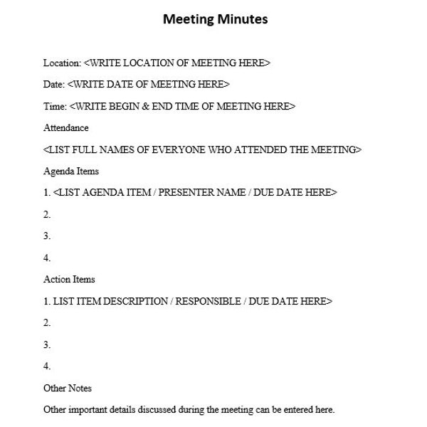 Meeting Minutes Template, Meeting Agenda, Staff Meeting Agenda, Staff Agenda, Word Template, Simple Meeting Template