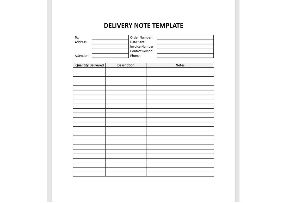 Delivery Note Template, Editable Note, Note Template, Word Template
