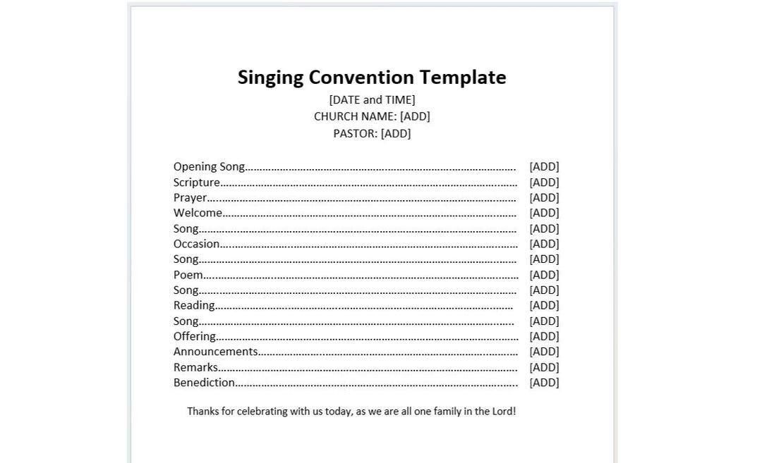Printable Convention Program Editable Church Singing Convention Program Template, Church Singing ...
