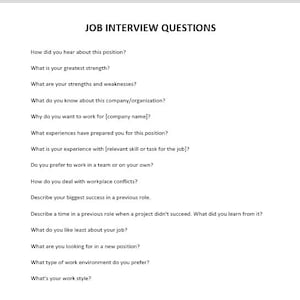 Job Interview Questions Template, Job Interview Questions, Interview Questions, Word Template, Simple Template