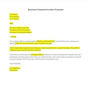 Reklamationsbrief an Geschäftsvorlage, Geschäftsbeschwerdebrief, Word-Vorlage, einfacher Brief, Word-Brief, Vorlagenbrief