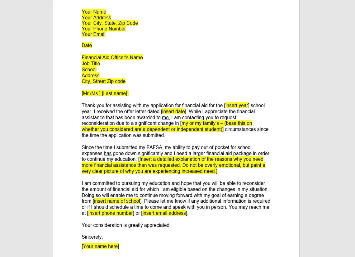 Financial Aid Appeal Letter Template Financial Aid Appeal Letter fafsa-appeal-letter-sample