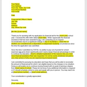 Plantilla de carta de apelación de ayuda financiera, Carta de apelación de ayuda financiera, Plantilla de apelación de ayuda financiera, Plantilla de Word, Carta simple