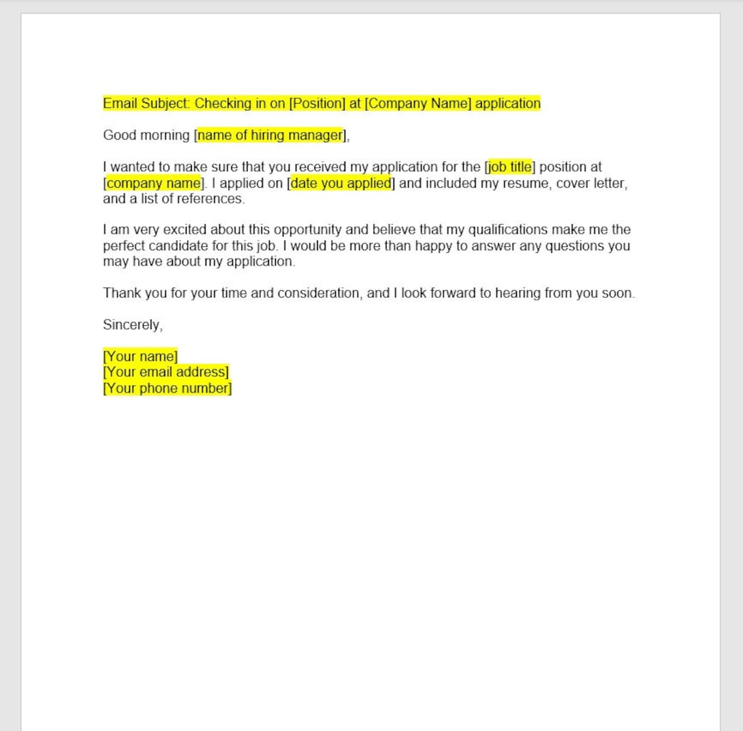 Job Follow up Email Template Follow up Email Letter Etsy