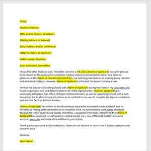 Carta de recomendación de la escuela de medicina, Carta de recomendación, Carta de plantilla de recomendación, Plantilla de Word, Carta simple