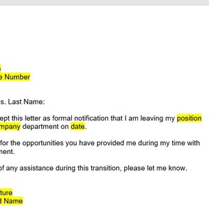 Resignation Letter Template, Resignation Letter, Resignation Template, Resignation Letter Template, Word Template, Simple Letter