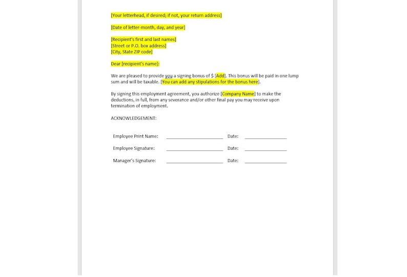 Employee Sign on Bonus Letter Template Employee Sign on Bonus Letter Employee Sign on Bonus Letter Template Employee Sign on Bonus Letter
