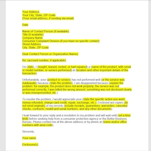 Carta De Carta De Queja, Plantilla De Carta De Queja, Carta De Queja, Plantilla de Word, Carta Simple