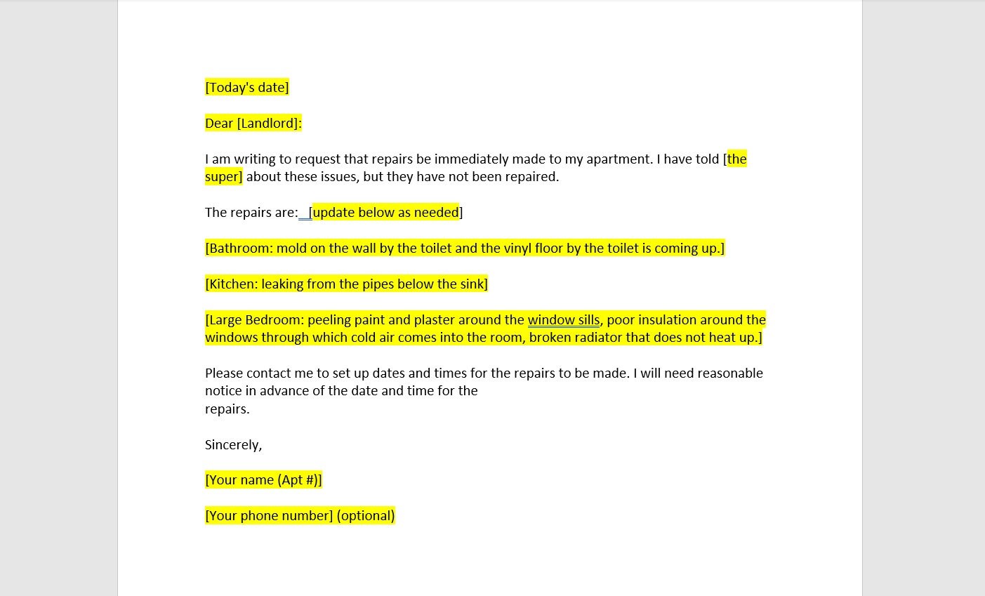 Letter To Your Landlord Requesting Repairs Template Letter To Etsy