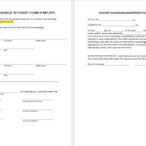 Formulario de declaración jurada de matrimonio de derecho consuetudinario, plantilla de formulario de declaración jurada de matrimonio de derecho consuetudinario, declaración jurada editable, declaración jurada simple, plantilla de declaración jurada
