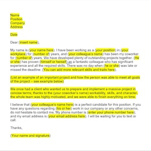 Carta de recomendación de compañero de trabajo, plantilla de carta de recomendación de compañero de trabajo, carta de recomendación, plantilla de Word, carta simple, plantilla