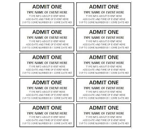 Printable Admission Ticket, Admission Ticket Template, Admit Ticket Template, Printable Ticket Template