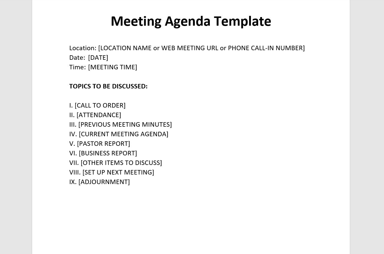 Church Meeting Minutes Template Meeting Agenda Church Meeting Agenda 