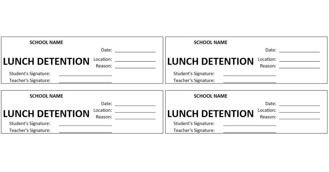 Editable School Lunch Detention Template, School Lunch Detention ...