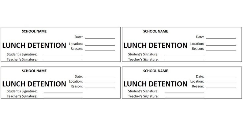Editable School Lunch Detention Template, School Lunch Detention ...