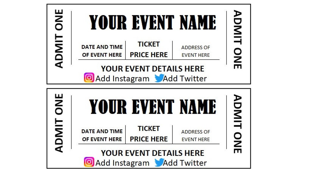 Editable Event Ticket, Event Ticket Printables, Editable Event Ticket Editable Event Ticket, Event Ticket Printables, Editable Event Ticket