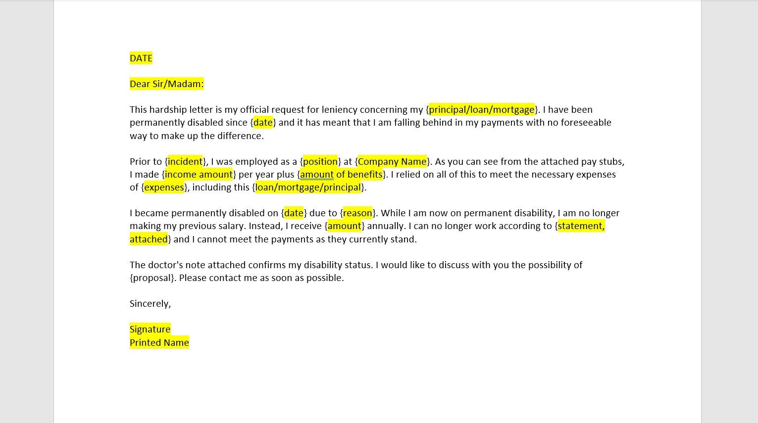 Hardship Letter Due To Permanent Disability Hardship Letter Due To free-rent-payment-hardship-letter-sample-pdf-word-eforms