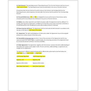Editable Joint Venture Agreement, Joint Venture Agreement Template ...