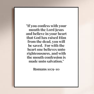 If you confess..., Romans 10:9-10, Religion Print, Spiritual Print, Christian Art, Christian Print, Religious Print, Scripture Wall Decor