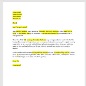 Plantilla de carta de demanda de siete días, Carta de devolución de depósito de seguridad, Plantilla de devolución de depósito de seguridad, Carta simple, Plantilla de Word