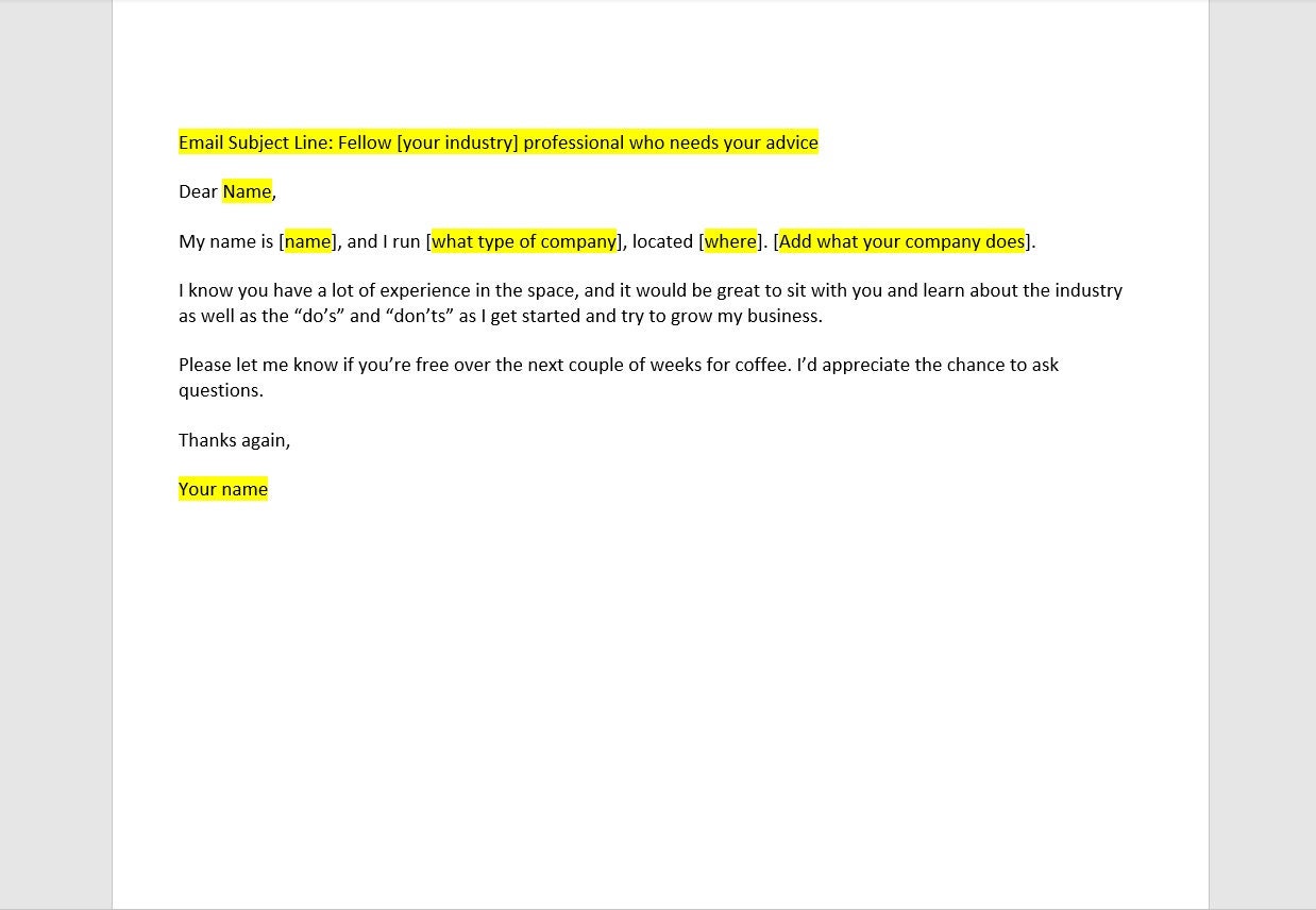 Networking Email, Networking Email Template, Email Template, Networking Template, Word Template