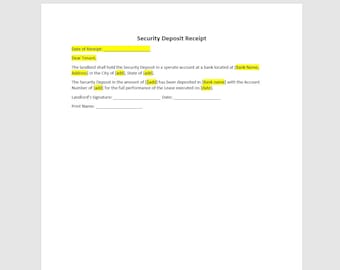 Modello di modulo di ricevuta di deposito cauzionale, modulo di ricevuta di deposito cauzionale, modello di ricevuta di deposito cauzionale, modello semplice, modello di Word