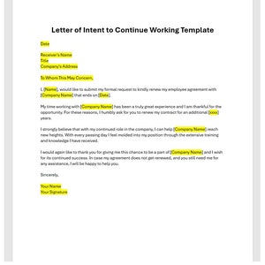 Modelo de carta de intenção para continuar trabalhando, modelo de carta de intenções, modelo de continuar trabalhando, modelo Word, carta simples